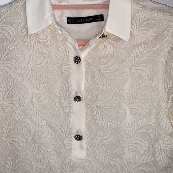 Zara Cream Lace Shirt Dress with Jewel Buttons - Picture 5 of 6